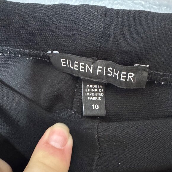 EILEEN FISHER black side zipper woven straight leg pants size 10 - Picture 3 of 7